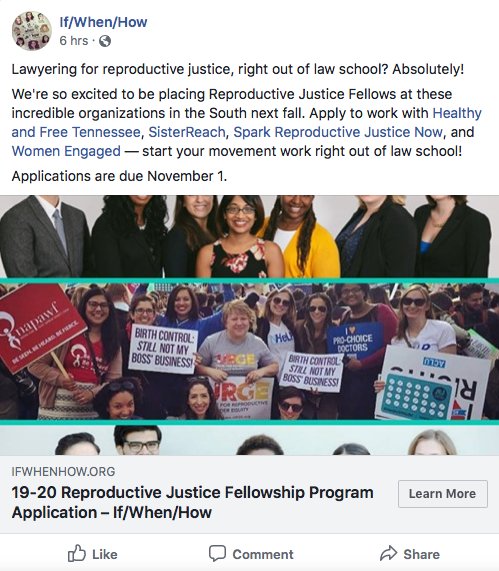 ifwhenhow's tweet image. Facebook wouldn’t let us pay to boost this post because it is too "political.” It’s about our Reproductive Justice Fellowship Program. 

Russian bots need not apply, but we’re excited to hear from new lawyers and 3Ls who want to change the world:

bit.ly/2Nwk3DE