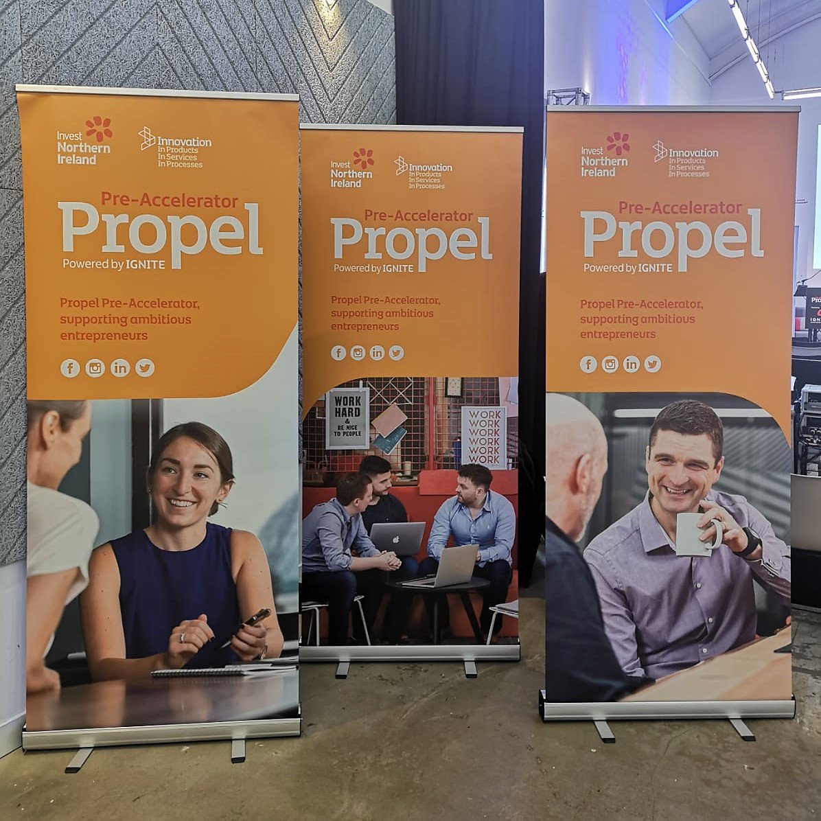 We love our new <a href="/InvestNI/">Invest NI</a> <a href="/PropelNI/">Propel Programme</a> banners with our #posterfounders <a href="/Tap_SOS/">TapSOS</a> <a href="/overwatchapp/">Overwatch Research, a Benchling company</a> @e_breather - excited to shout about the whole cohort at the #Showcase tonight! 📢