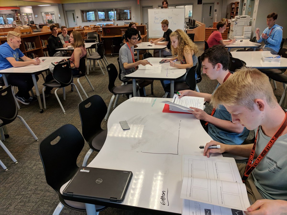 East_ISCs's tweet photo. @StCharlesEast economics students using our new LRC whiteboard table space for collaboration, communication, creative problem solving and critical thinking! @StCharlesD303 https://t.co/e3sW4Eh07M