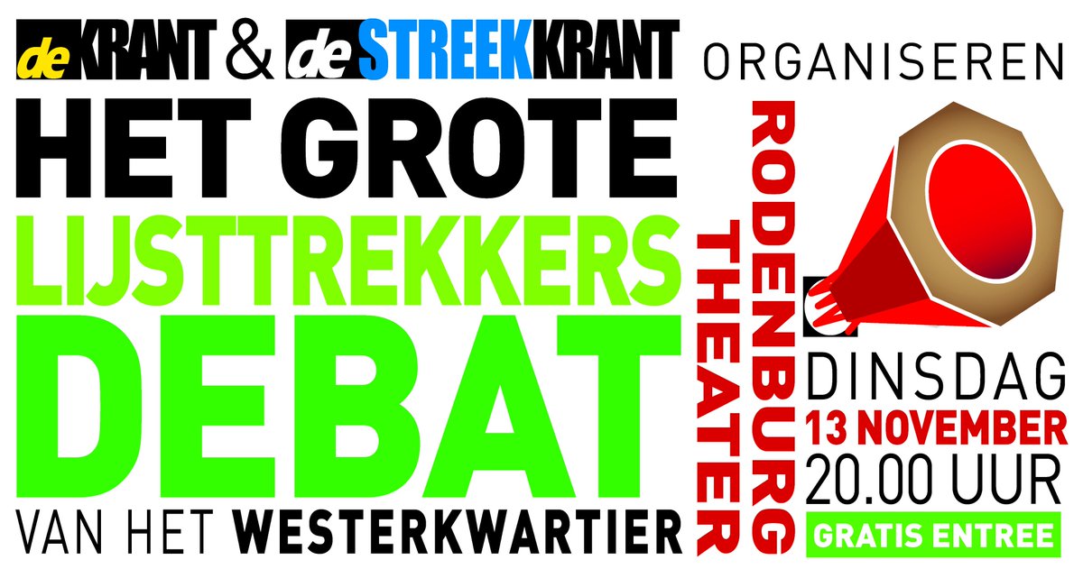 richardlamberst's tweet photo. Kom jij dinsdag 13 november ook naar Het Grote Lijsttrekkersdebat van het #Westerkwartier? Aanvang: 20.00 uur in het RodenburgTheater (@AgoraLeek). 

Meer info via de Bitly-link! #Gemeenteraadsverkiezingen @GemWkwartier 

https://t.co/beK5nVvdwV https://t.co/iaTkO61pf4
