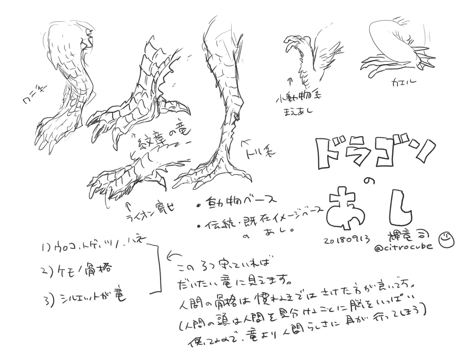 輝竜司 Tsukasa Kiryu もそっと作業して寝ます あとマシュマロで竜の描き方聞いてくれた人用の10分らくがき 竜 の足の描き方 ていうかデザインの仕方 ざっくり 普段から動物とか伝統的な竜の絵とか見たりスケッチして こういうとこ好きだ こういうとこ