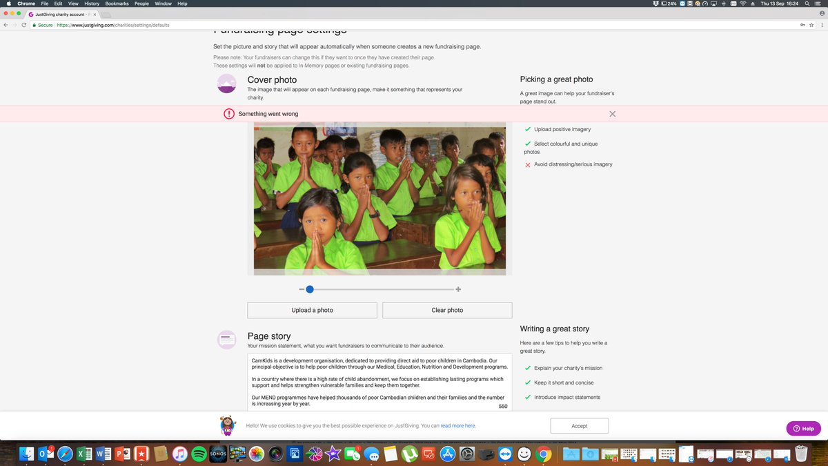 CamKids's tweet photo. @JGhelp Your charity fundraising page will not allow any changes - tried on Safari and Chrome.  See attached screenshot https://t.co/DsaO5EIAQp