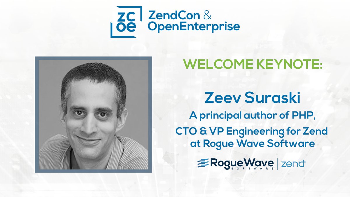 zendcon's tweet image. Why should you attend ZendCon &amp;amp; OpenEnterprise? @zeevs is a returning keynote speaker! zendcon.com/register/

#zcoe18 #PHP #phpug #ZendExpressive #Expressive