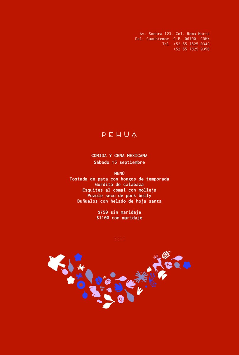 Celebremos juntos a México hoy 15 de Septiembre, Menú especial para comida y cena en Pehüa:
$750 sin maridaje
$1,100 con maridaje
¡Te esperamos!
#experienciapehüa