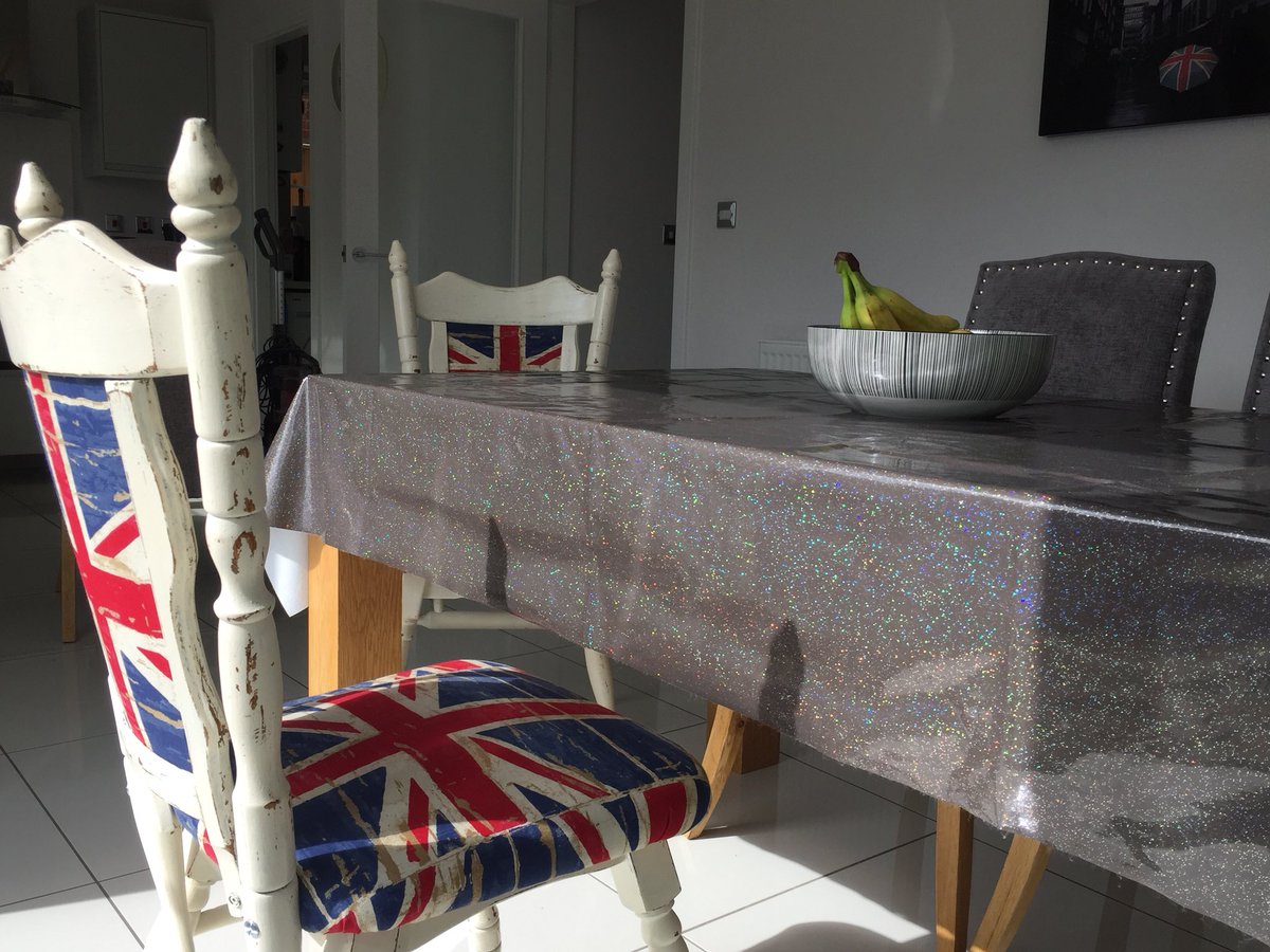 EthosUpcycling's tweet photo. Another happy customer, it’s nice to see where your work ends up! On this occasion taking pride of place in the dining room, don’t they look a picture?? #unionjack #woodenchairs #reuse #reloved #newhome #oldbolsoveryard #madeinderbyshire https://t.co/f9FPjgSBOO