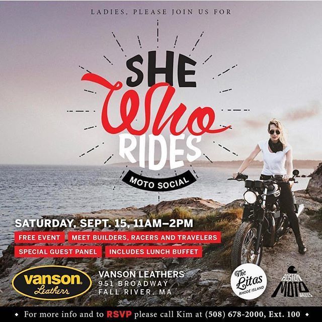 Ladies! Join @bostonmotobabes @thelitasrhodeisland and @vansonleathers for #shewhorides - a panel discussion with women riders, builders, and travelers. Our very own @beercereal will be on the panel discussing building and racing bikes! This Saturday. Check the @bostonmotoba…