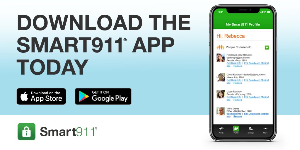 Smart911's tweet photo. Download the new Smart911 App today for FREE to create a safety profile and receive targeted alerts. Here's a preview:  https://t.co/vhrJCIZ3dt https://t.co/QXefL6hQrV