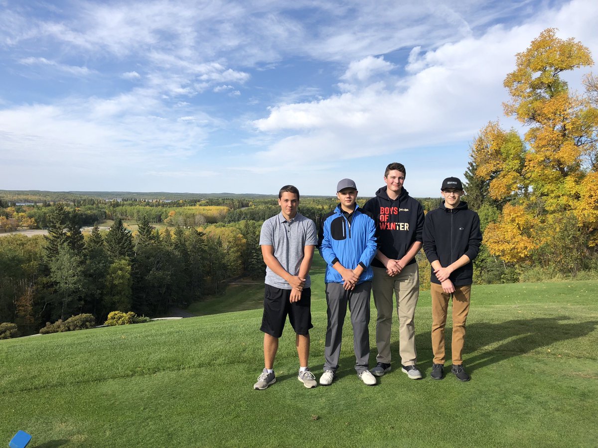 GreenallSchool's tweet photo. Lucas, Carter, Sam, and Ben are representing Greenall at Senior Golf Districts in Kenosee! Good luck, boys! #griffinlife #bleedblue #golf #kenosee https://t.co/mVoRzynRi2