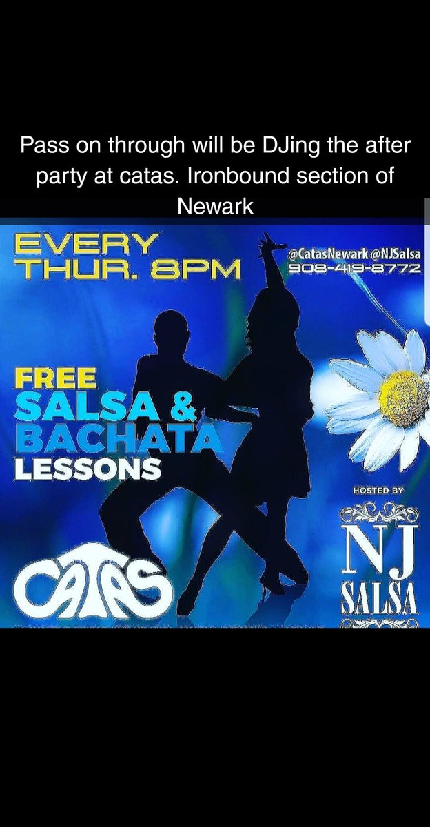 Jamesv29's tweet photo. Come through tonight and every Thursday! Free salsa and bachata lessons starting at 8. Ill be DJing the after party! 538 Market st Newark NJ💃🍸🍷🍹🕺🔥 #catas #djveesmooth #salsa #bachata #merengue #reaggaeton #internationalkillersoundsentertainment #njsalsa https://t.co/VcB2mrNRyg