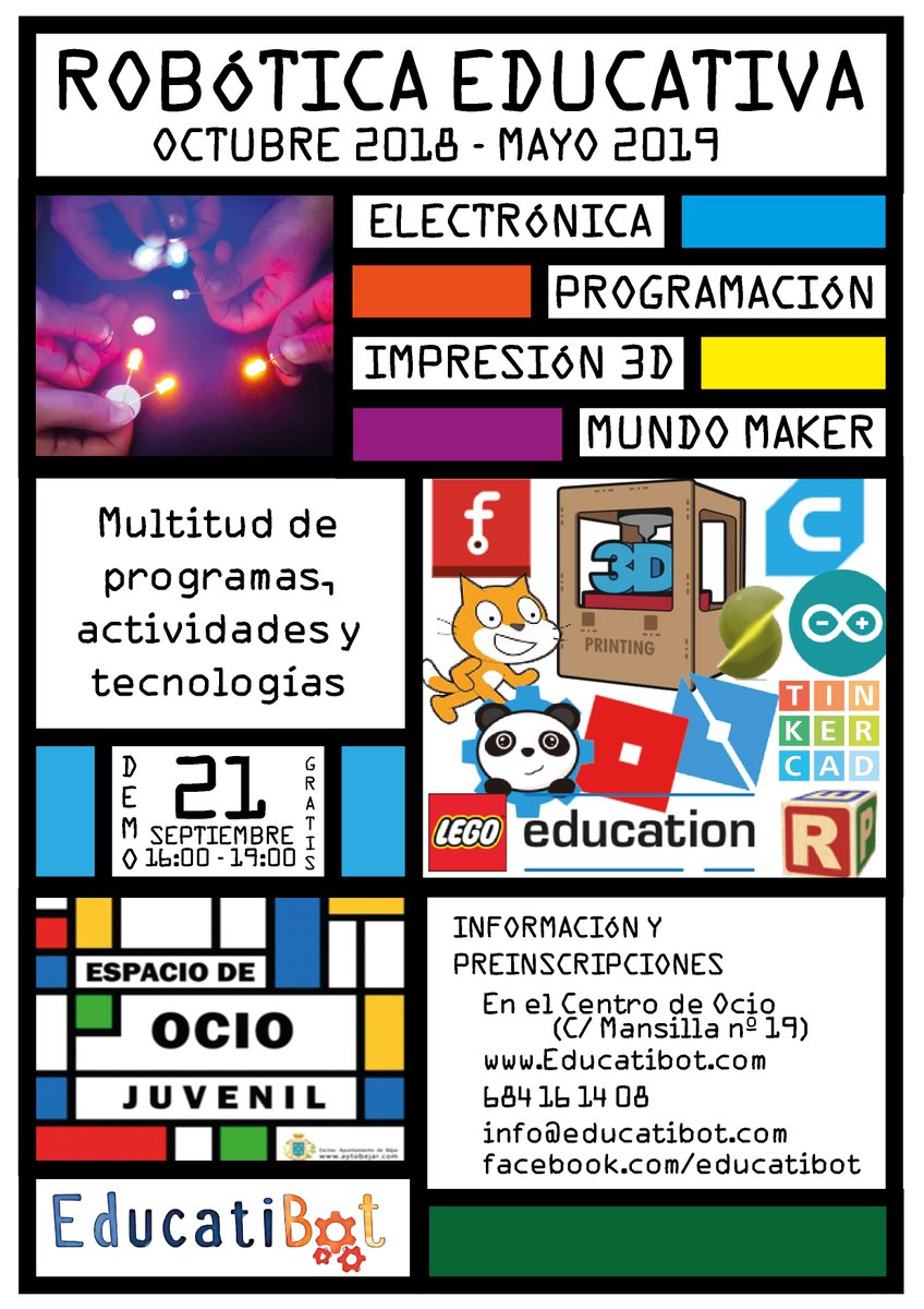 educatibot's tweet photo. Averigua con nosotros qué es la robótica educativa. Curso de Mayo a Octubre. Demo gratis el 21 en el Centro de Ocio de 16:00 a 19:00. Preinscripciones: https://t.co/Km5VUipiFm https://t.co/F9rDMANQaq