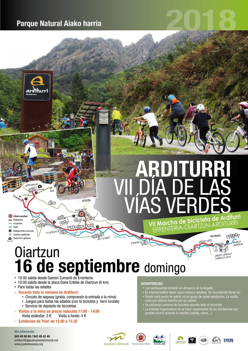 Kulturweb's tweet photo. 16 septiembre - VII Día de la Vía Verde de Arditurri - VII Marcha en bicicleta de Arditurri que partirá a las 10:00 desde la plaza Done Eztebe de Oiartzun y desde Gamon Zumardi de Errenteria. La marcha recorrerá la vía verde para llegar a Arditurri - https://t.co/AXXlepaZ0o https://t.co/D3SsbrVkQx
