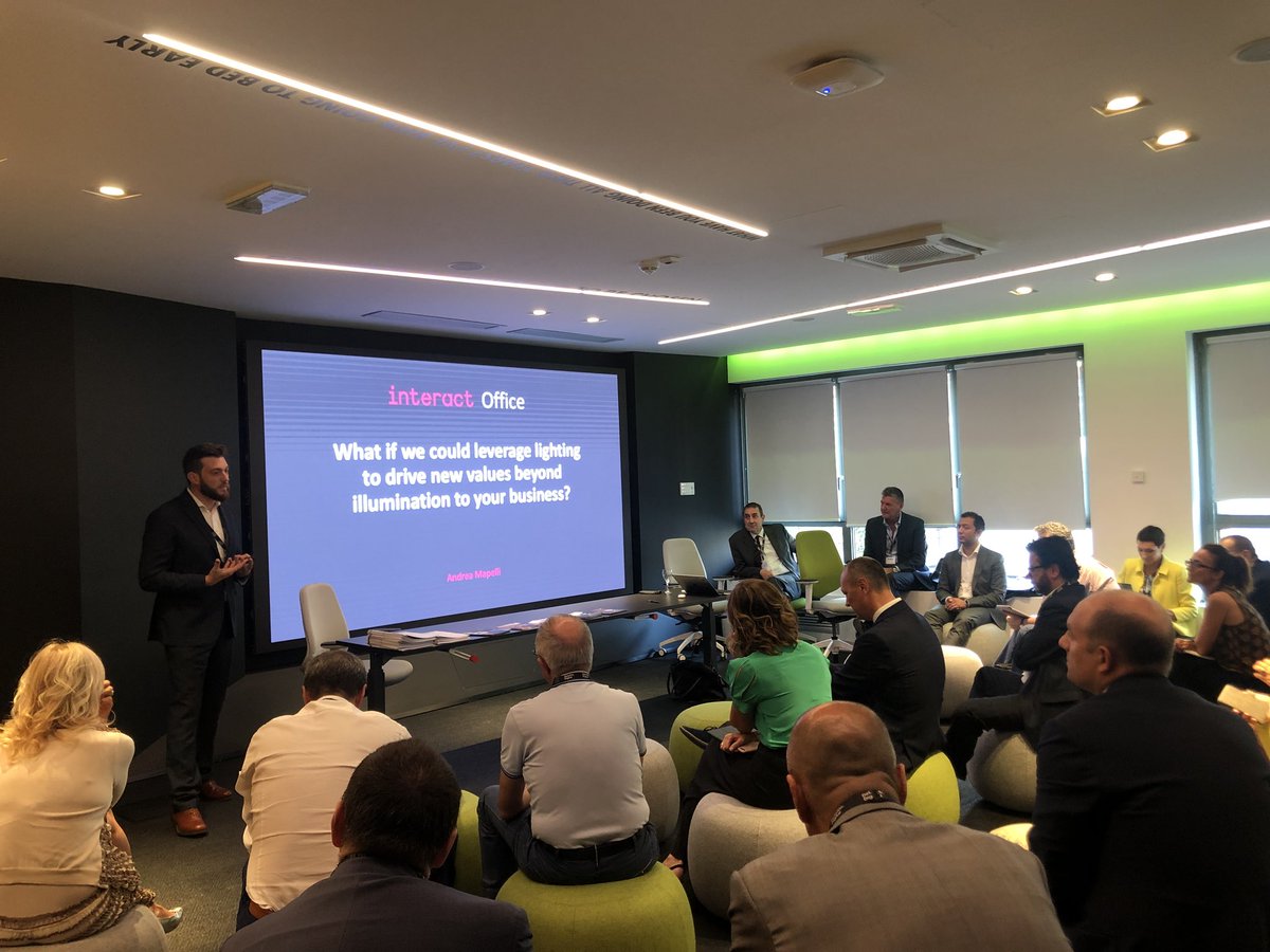 snora76's tweet photo. New values beyond illumination. Interact for smart building explained by Signify. Thanks Deloitte for having us in your innovative office. @SignifyItalia @Deloitte @MCMarcoCalculli #InteractOffice #Interact https://t.co/qUNXpn4Wov