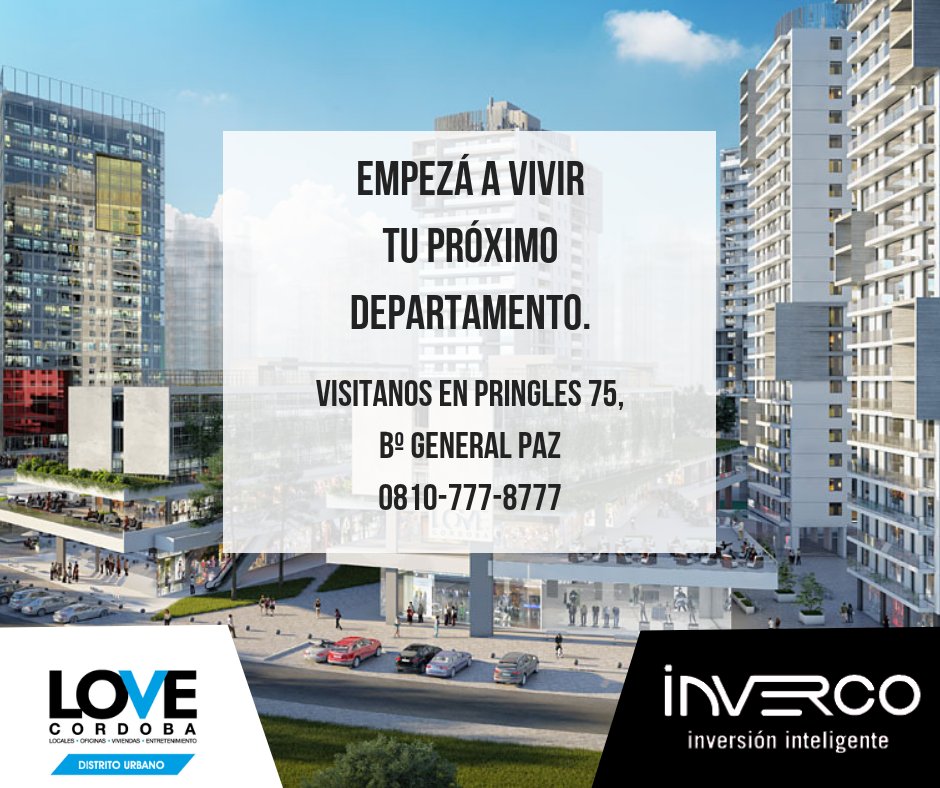 invercosa's tweet photo. Tu próximo departamento 🏬 está en #LOVECórdoba. Visitanos en nuestras oficinas de Pringles 75 o llamanos al 0810 777 8777. https://t.co/TwHrVb6QZO