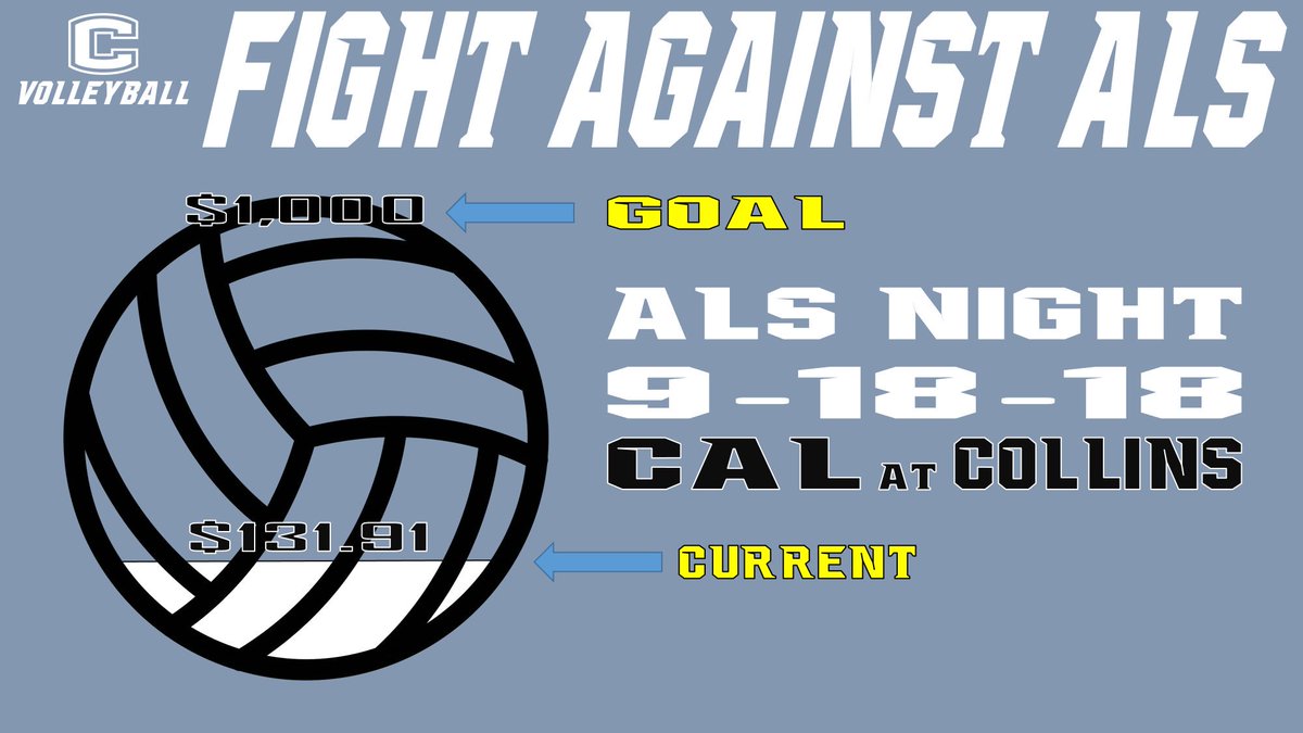 MLCHS VOLLEYBALL
FIGHT AGAINST ALS
We are taking donations every day during lunch and through our game next Tuesday night (CAL at Collins)
💰Goal - $1,000
💸Current - $131.91
#LetsGoTitans <a href="/MLCHS_VBall/">Titans Volleyball</a>