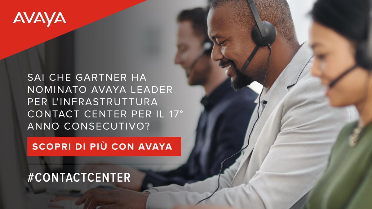 Avaya_IT's tweet photo. Per il 17° anno, #Avaya si posiziona come Leader per l'infrastruttura dei #ContactCenter nel #MagicQuadrant2018 di #Gartner. Clicca qui e scarica il report completo! https://t.co/9pwRgxiUKt https://t.co/an1LXpJ2S4