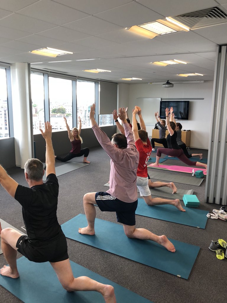 Our @PlymouthatBF team getting into this evenings Yoga session - all part of the @BishopFlemingUK #Brightfutures Wellbeing Week #WellbeingatBF #befulfilled #Namaste