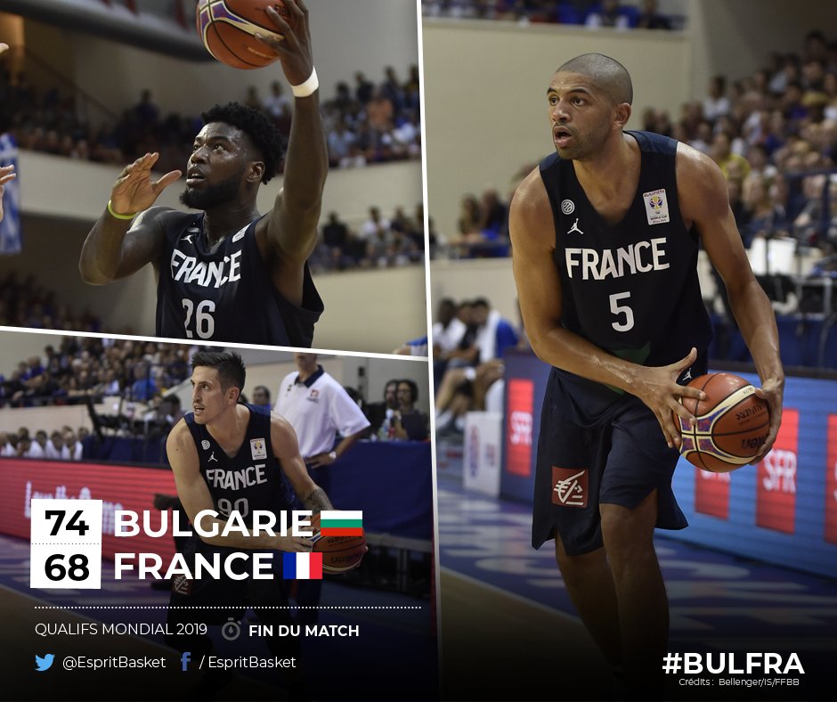 EspritBasket's tweet photo. Les Bleus s'inclinent face à une Bulgarie surprenante, très adroite à l'extérieur et poussée pour tout son public ! #BULFRA 74 🇧🇬 - 🇫🇷 68 #EspritBasket #FIBAWC https://t.co/9HzvVdQJ7D