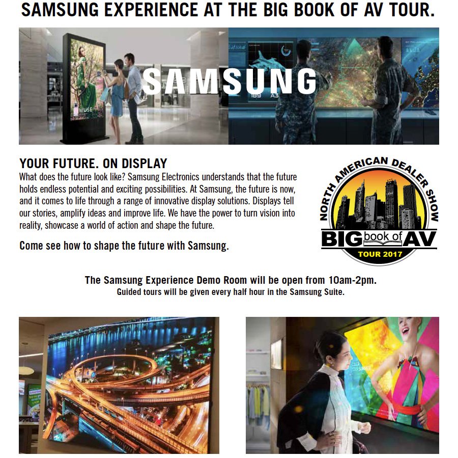 See the <a href="/Samsung/">Samsung Electronics</a> Experience at the Big Book of AV Tour right now in Austin, TX.
JW MARRIOTT AUSTIN 110 E 2nd St, Austin, Texas 78701 USA. Now until 2pm #Samsung #BigBookofAVTour #avtweeps #AVnews