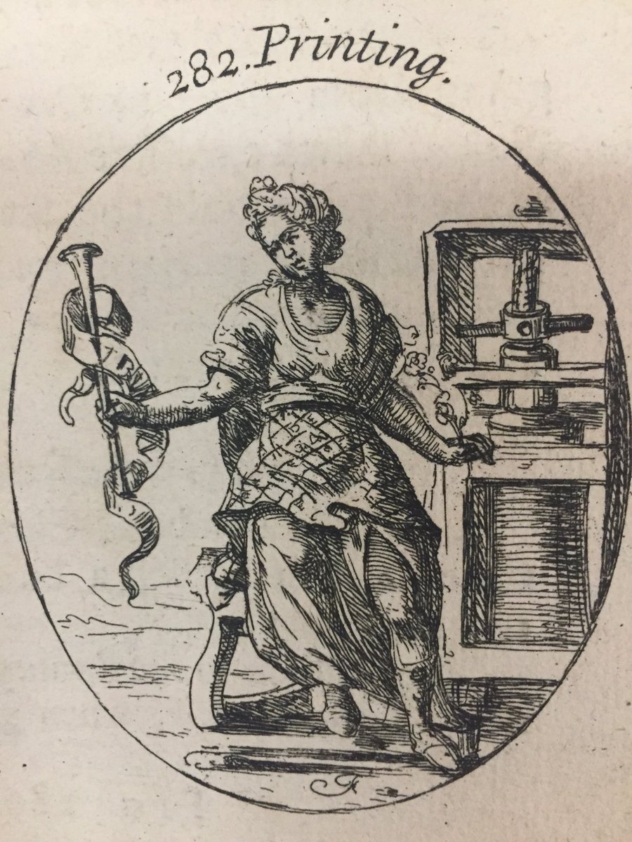 lauradefurio's tweet photo. In ICONOLOGIA, Cesare Ripa’s book of emblems, “Printing” is a woman.  

Here, the 1709 English translation. 
[Folger 246298] #folgerfinds

cc @GrubStreetWomen https://t.co/H7IfDF98Dt