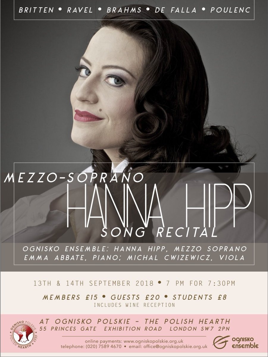Tonight mezzo Hanna Hipp performs a sublime programme at the beautiful Ognisko. Britten, Brahms, Poulenc, Ravel.
Ticket includes wine reception.
<a href="/SouthKensington/">Discover South Ken</a>
<a href="/TimeOutLondon/">Time Out London</a> <a href="/allinlondoncouk/">All In London</a>