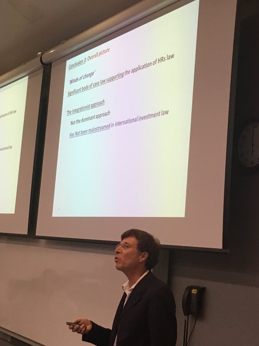 smirnova_mv's tweet photo. 65% of all investment tribunal decisions do not mention human rights at all, even in expropriation cases. Moshe Hirsch of Hebrew Univ. Jerusalem at Agora 2 of #ESIL18  @MILC2014 https://t.co/CSsiaMzAyW