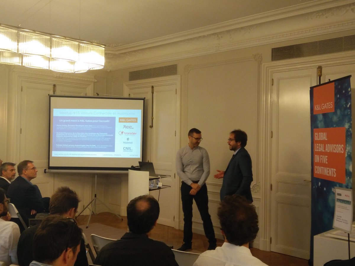 CharlotteSTMN's tweet photo. Nous sommes très heureux d'accueillir #MeetupConnect ce soir @KLGates, panel d'intervenants très complet pour réfléchir ensemble sur le secteur des voitures autonomes et connectées https://t.co/HFBbybA0gI