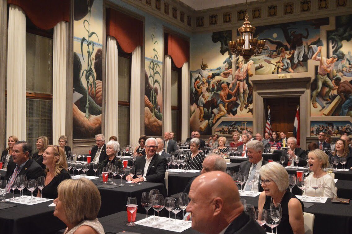 mocapcom's tweet image. A thoroughly eye-opening wine seminar by @RiedelUSA in the House Lounge engaged all the senses. Ticket proceeds went toward preservation and restoration of capitol art, like these stunning murals by Thomas Hart Benton. #CelebratewithCeres
#BuildingProgress