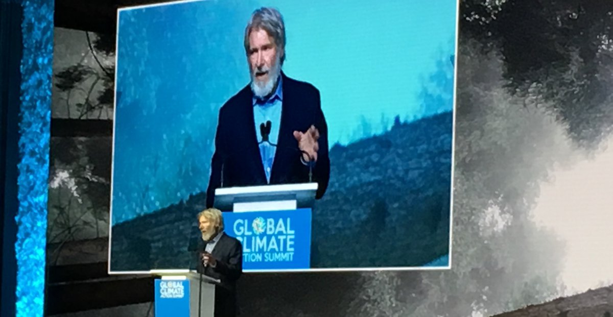 Lucian_ESG's tweet photo. “Stop destroying nature. Our destruction of nature pollutes more than all cars together. If we can’t protect nature, we can’t protect ourselves.”  Actor/activist Harrison Ford of @ConservationOrg #GCAS2018 https://t.co/uvWZSZAcYg