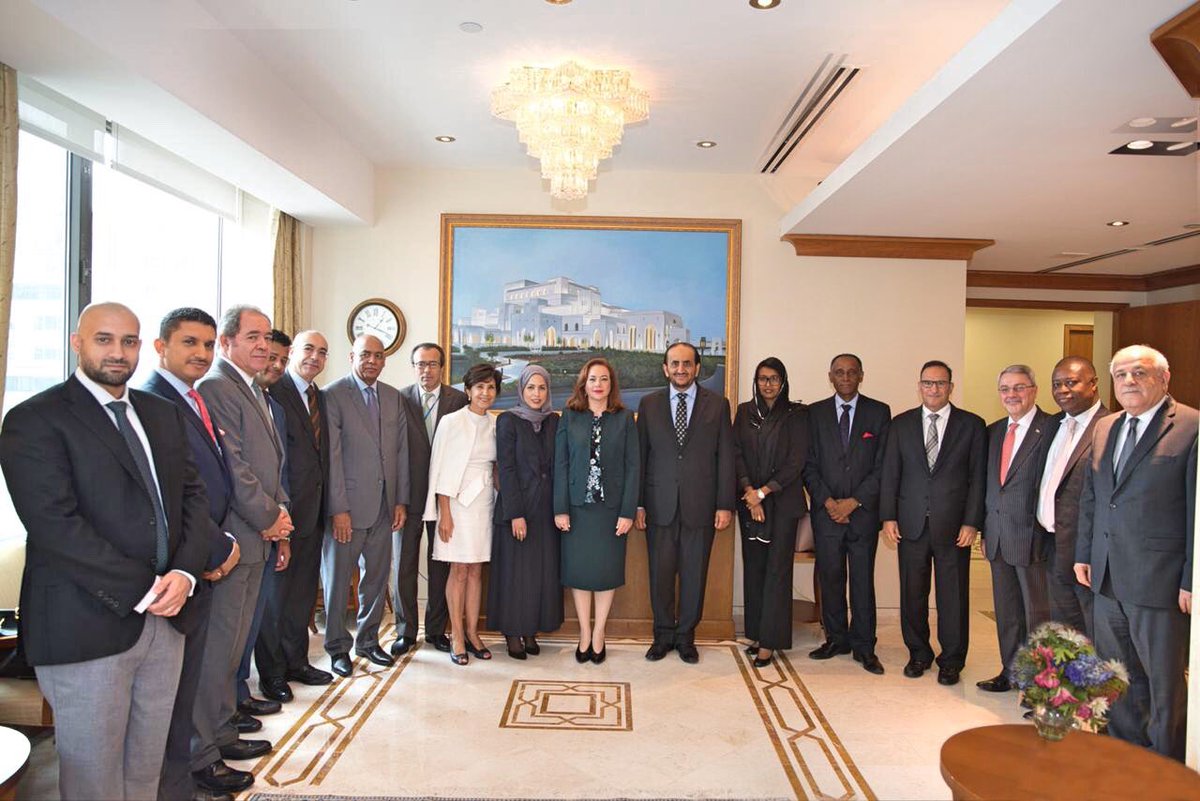 KhalifaAlharthy's tweet photo. I had the pleasure of hosting a luncheon in the honor of HE @mfespinosaEC , President-Elect of the 73 #UNGeneral_Assembly, with presence of my colleagues the PRs of the #Arab_Group, fruitful discussion on the Agenda for the coming GA https://t.co/RIFJOLfjvI
