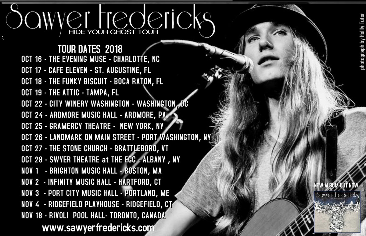 karell920's tweet photo. Sawyer Fredericks @SawyerFrdrx upcoming shows in Oct/Nov
#HideYourGhostTour
Tickets &amp; info https://t.co/XJZLExgzM2
#Charlotte
#StAugustine
#BocaRaton
#Tampa
#WashingtonDC
#Ardmore
#NewYorkCity
#PortWashington
#Brattleboro
#Albany
#Boston
#Hartford
#PortlandME
#Ridgefield
#Toronto https://t.co/3KpLNjBsG5