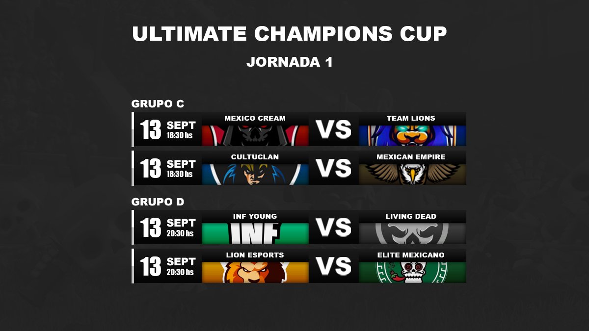 JORNADA 1 Grupo C y D
Aquí están los enfrentamientos del día de hoy! 

Mucho éxito y que gane el mejor! 💪