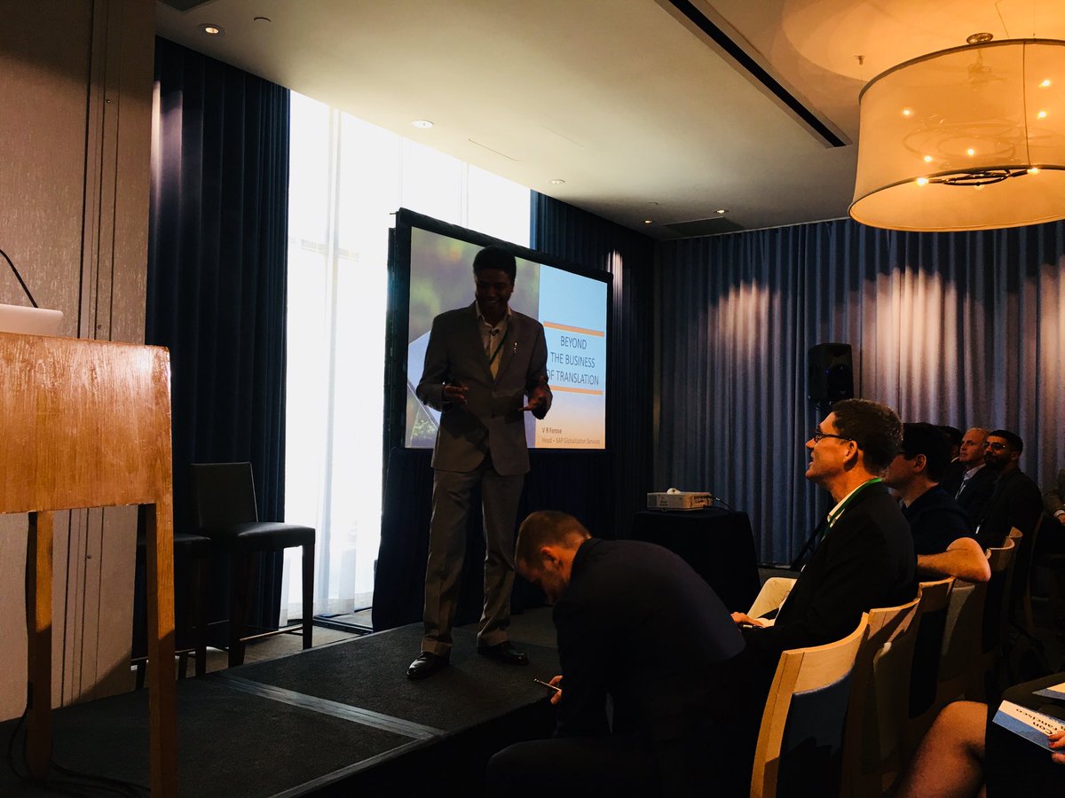 NavarroDescals's tweet image. VR Ferose - Vicepresident of Globalization at SAP opening for ⁦@slatornews⁩ talks about translations, global solutions, local requirements, and the stress test for SAP into India. #future #slator