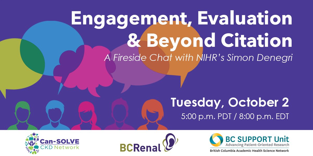 BCSUPPORTUnit's tweet photo. ICYMI: Join us for a pre-#PPF18 webinar on Oct 2, 5-6pm PDT, with @SDenegri from @NIHR_UKCRFN! Held in partnership with @cansolveckd &amp; @BCRenalAgency, Simon will join a panel to talk about #patientengagement, #PPI &amp; #patientorientedresearch. Register here: https://t.co/NkQ1fHaZca https://t.co/eVeniJE7Nl