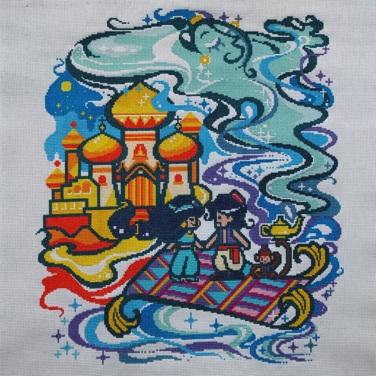 I have managed to finish another one :D yay!!!  And promptly started the next one (I think it was 30 min before starting the new one). My husband says I am incorrigible... #donastitch #crossstitch #Disney #aladdin #finished