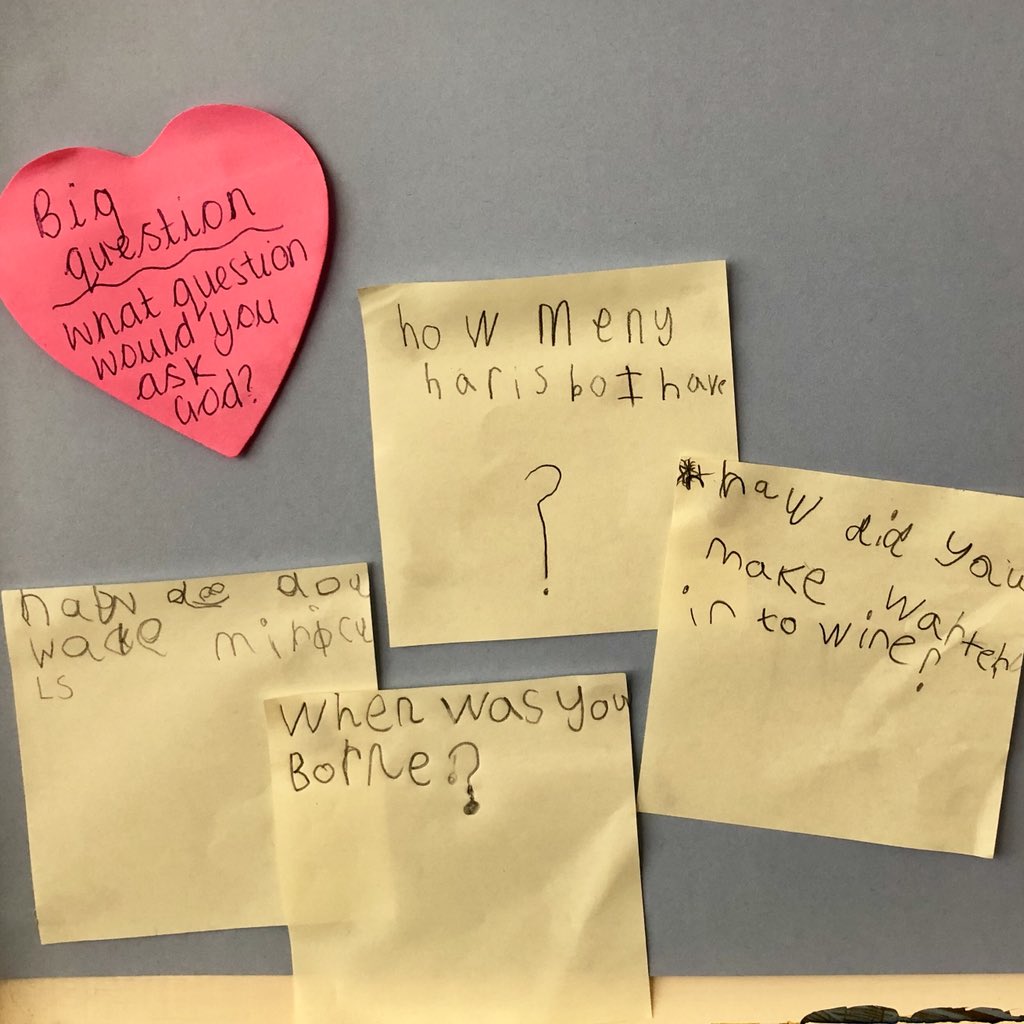 MissMollardSTM's tweet image. This weeks #bigquestion “What question would you ask #God ?” Brilliant discussions and our first questions- How did you make water into wine? How many hairs do I have? How do you make miracles? When was you born? I love them all! #classreflection