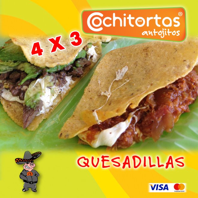 cochitortas's tweet photo. Jueves 13 • 4 X 3 en quesadillas
Compra 4 quesadillas y paga solo 3. 
Cochito o chicharrón prensado: $15.00
Pollo: $ 15.00
Bistec: $ 18.00
Quesillo: $ 15.00
Aguacate +: $ 3.00 https://t.co/Yu3QlgASWu