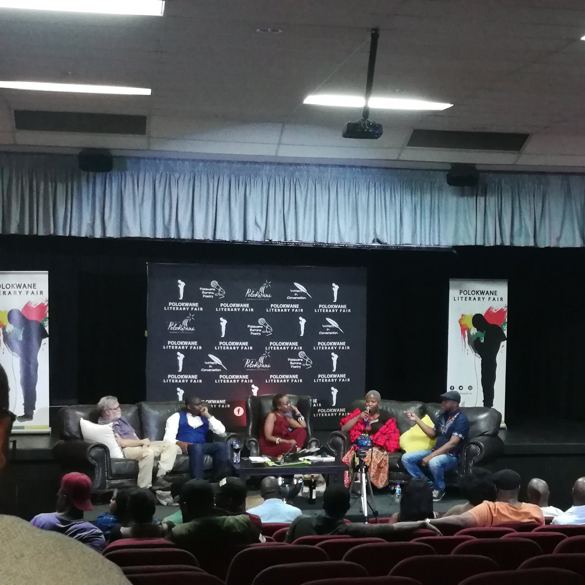 KGOPOTSO1's tweet photo. @ntsikimazwai_ is hosting the writers in conversation. #polokwanelitfair2018 @Plklitfair #kickstartyourfuture https://t.co/EBE4Hbf3P7