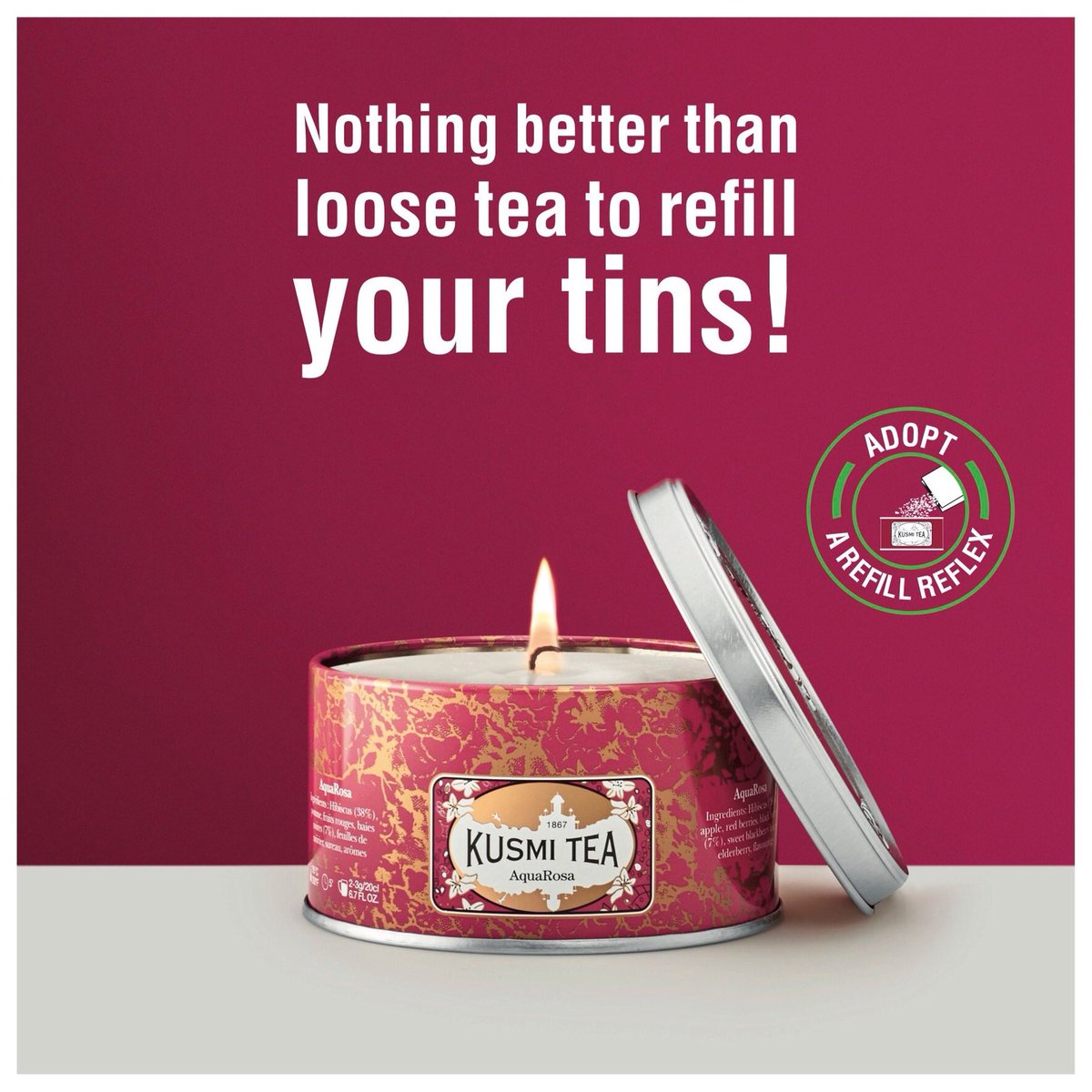 It’s great to reuse your Kusmi tin but to refill it with tea is even better! 
Don’t forget to visit the Kusmi Tea store for a refill bag once yours is empty!