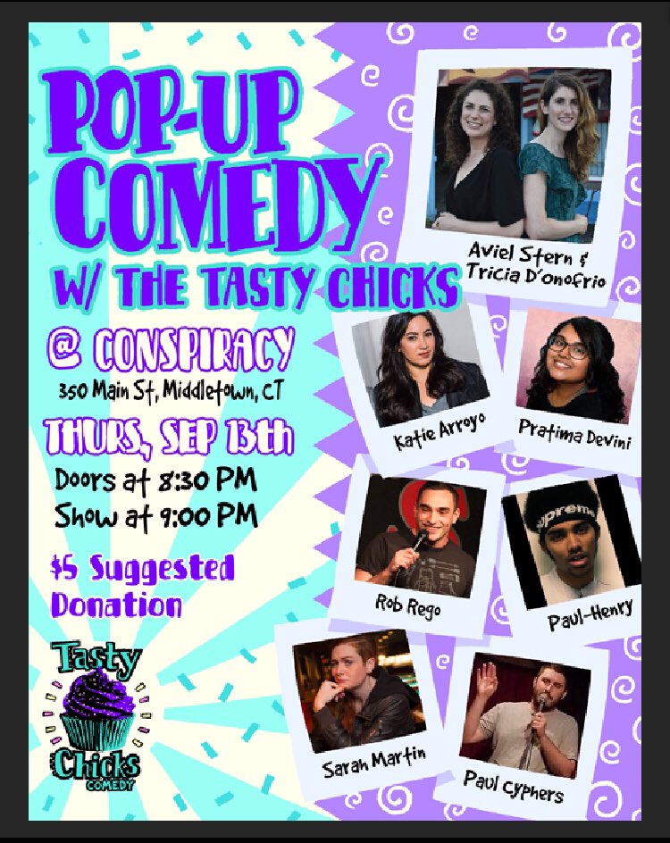thetastychicks's tweet photo. Pop on over tonight at Conspiracy in Middletown, CT at 8:30 pm!! A really fun lineup in a speakeasy themed bar restaurant! 🍸🥜
#ctcomedy #ctcomics #standupcomedy #comedyshow #MiddletownCT #connecticut https://t.co/U0W7LMf0Q3