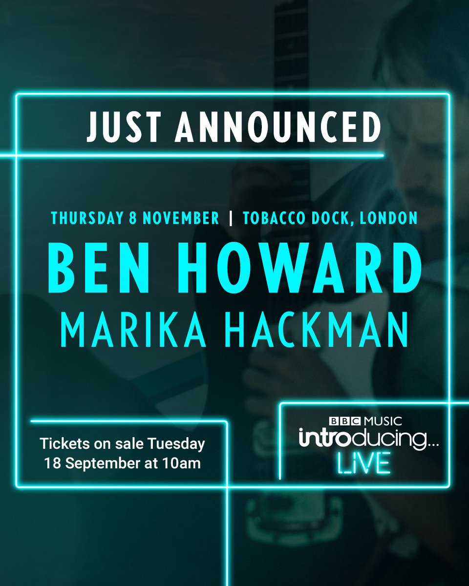Dannyrobs's tweet image. JUST ANNOUNCED - Fans of @benhowardmusic and @MarikaHackman need to be at Tobacco Dock on Thursday 8th November. Tickets on sale this Tuesday at 1000. Head to introducinglive.co.uk for all the info x