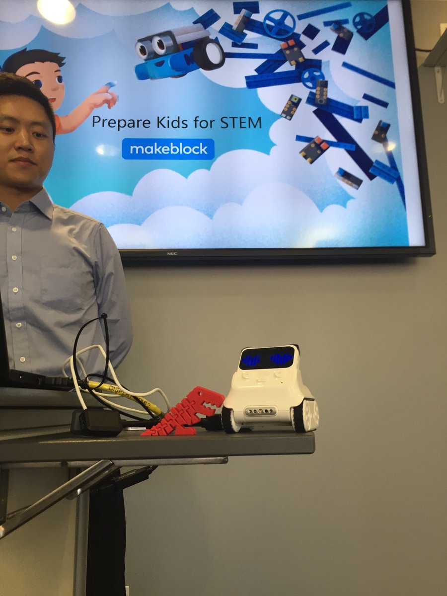 dscvar's tweet photo. We're having a great day with Zones and Makeblock showing how Makeblock fits into a STEAM environment. Codey Rocky loves hanging out with the sales reps! #STEAM #Makeblock #wedoEDU #EdTech #k12 #makerspace #coding https://t.co/nV2rROEGqs