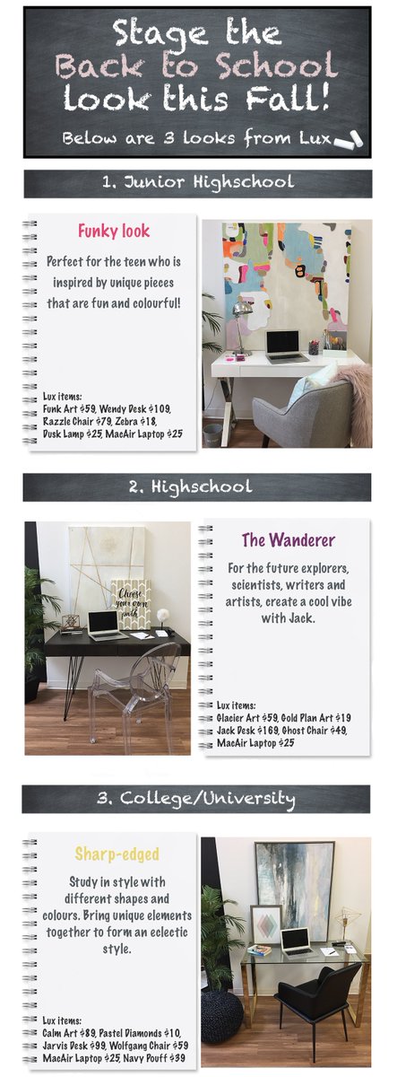 #BacktoSchool season is here! Take a look at some office desk inspiration for your next project! #officedesk #desksetup #office #homestaging #officeroom #spareroom #staginginspiration #luxfurniturerentals #rentwithlux #homestaging #realestate #stagingsells #rentme #gtarealtors