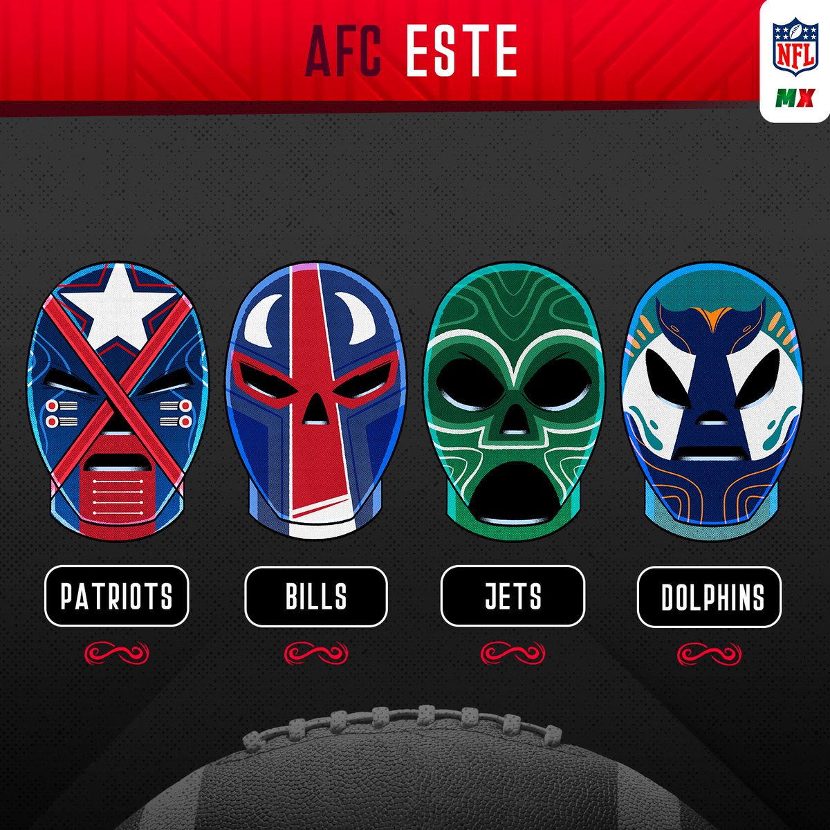 nflmx's tweet photo. ¡Lucharán de dos a tres caídas sin límite de tiempo!...Para celebrar este mes patrio juntamos lo que más nos apasiona con algo muuuuy mexicano la ¡LUCHA LIBRE! ¿Cómo se llamaría el luchador de tu equipo? 🏈🇲🇽😝 #NFLMX https://t.co/1nMUQzV0w9