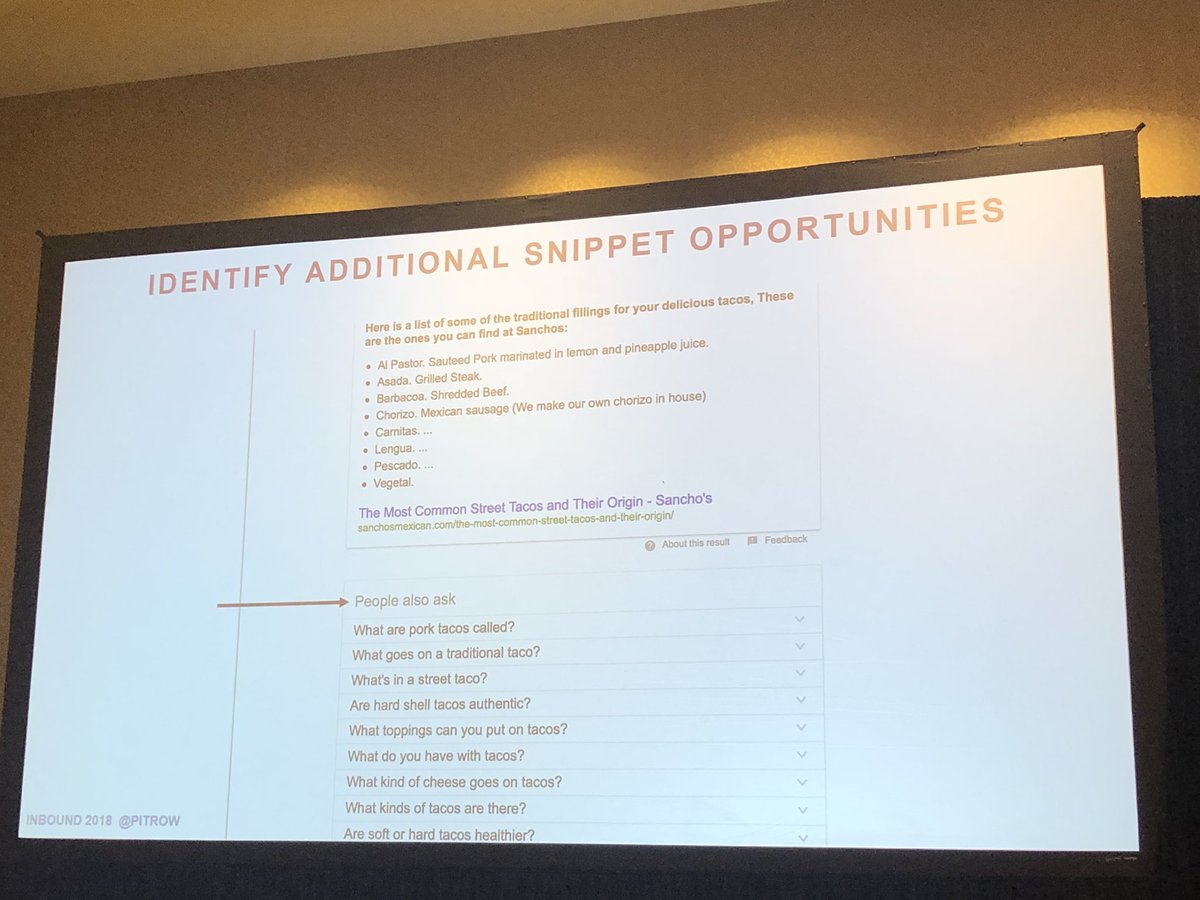 teamVirid's tweet image. “Indentify snippets that already relate to you to find additional snippet opportunity”- @pitrow #INBOUND18 #seo #googlesnippet