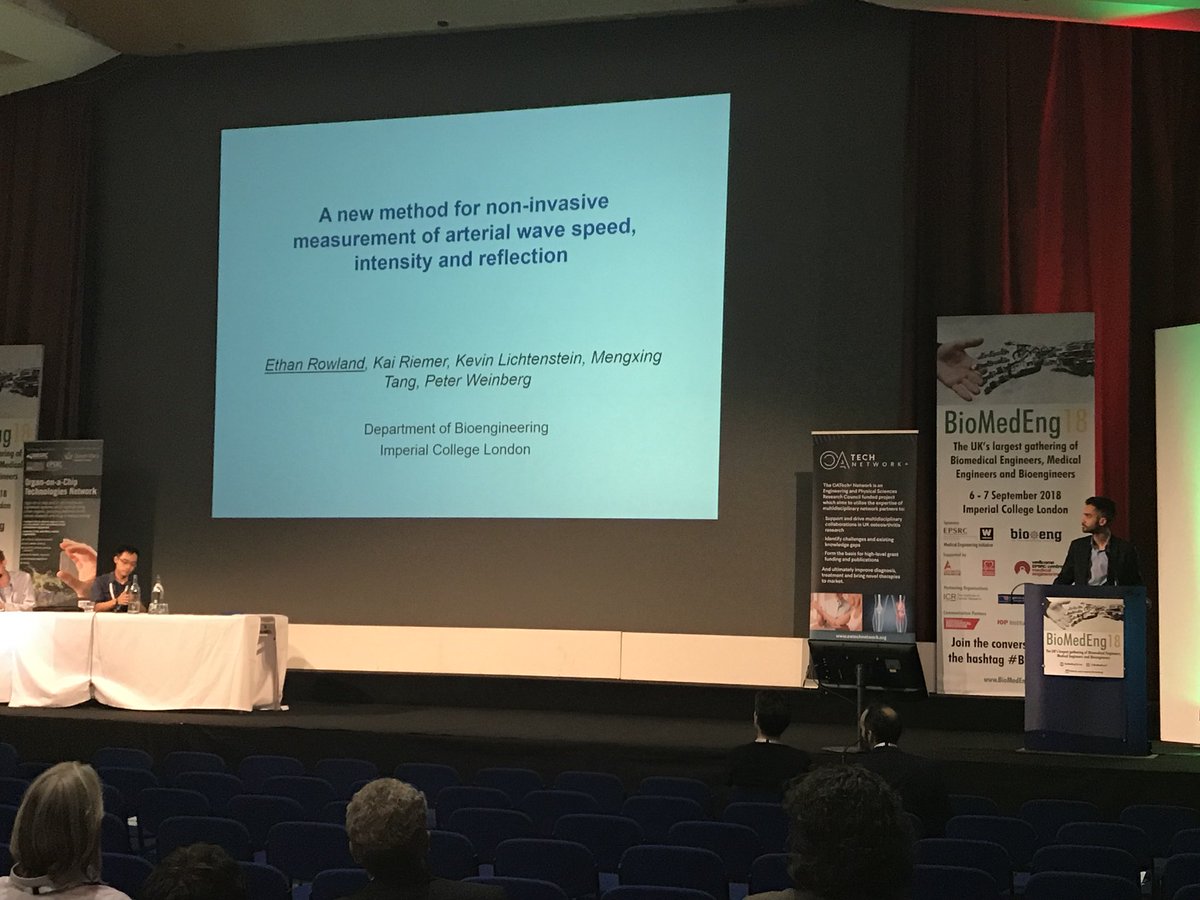 weinberglab's tweet photo. An interesting talk by Ethan on a novel non-invasive technique for measuring arterial waves! #BioMedEng18 @ImperialBioeng https://t.co/jLqzgVFmHg