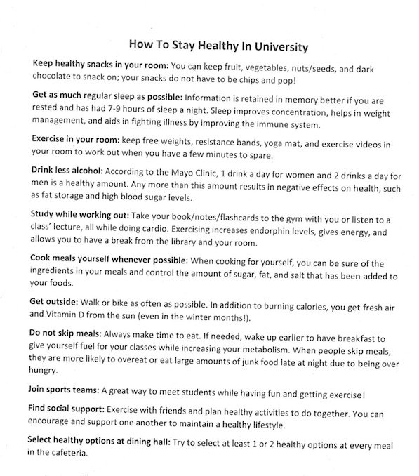 We hope all MTA students are enjoying the first week of classes! We know it is a busy time, so here are some helpful tips to stay healthy at university!!