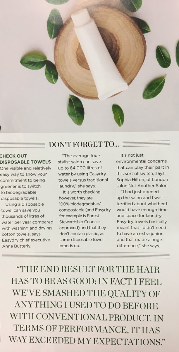 easydryintl's tweet photo. @NHFederation - great article in Salon Focus on Green Salons. We are so proud to be mentioned with @notanothersalon &amp; @SophiaHilton01 #easydry #disposabletowels #ecotowels #greensalon #ecosalons https://t.co/1f2SiUCf5e