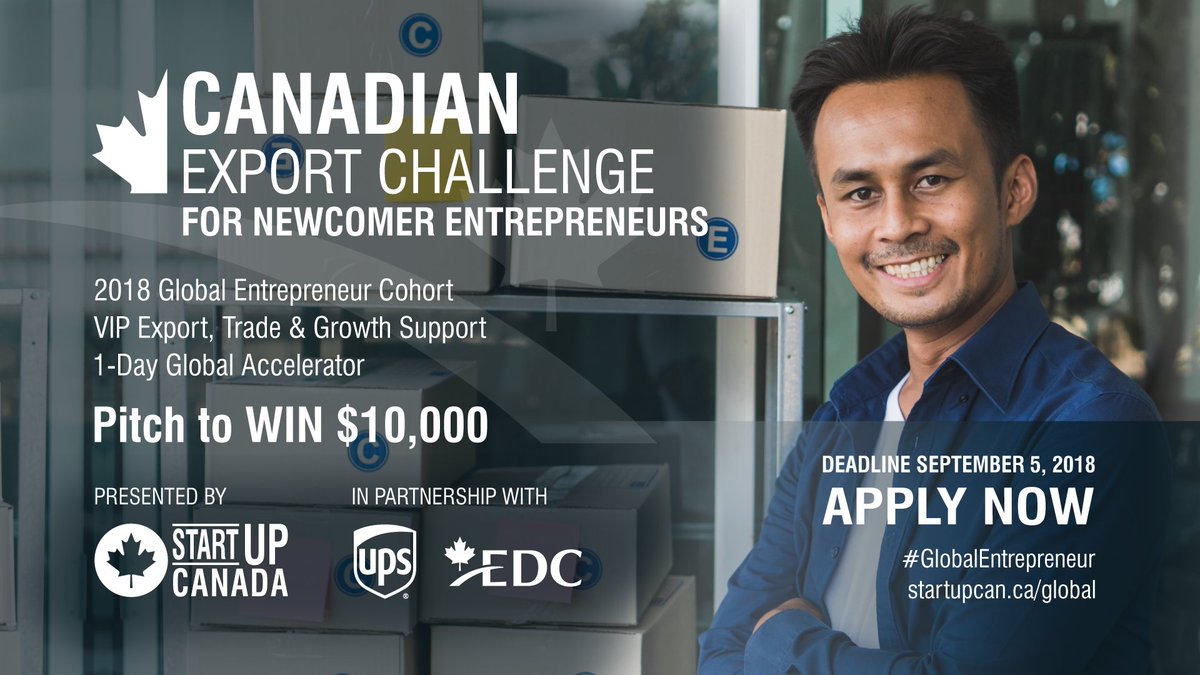 Startup_Canada's tweet photo. Join ‘Team Canada’! Apply now to join the #GlobalEntrepreneur cohort with our partners @UPS_SmallBizCA, @ExportDevCanada & @TCS_SDC to get exposure to & support from Canada’s export, trade & growth partners: https://t.co/du1IvUKqNe https://t.co/Qe6jM3ASnW