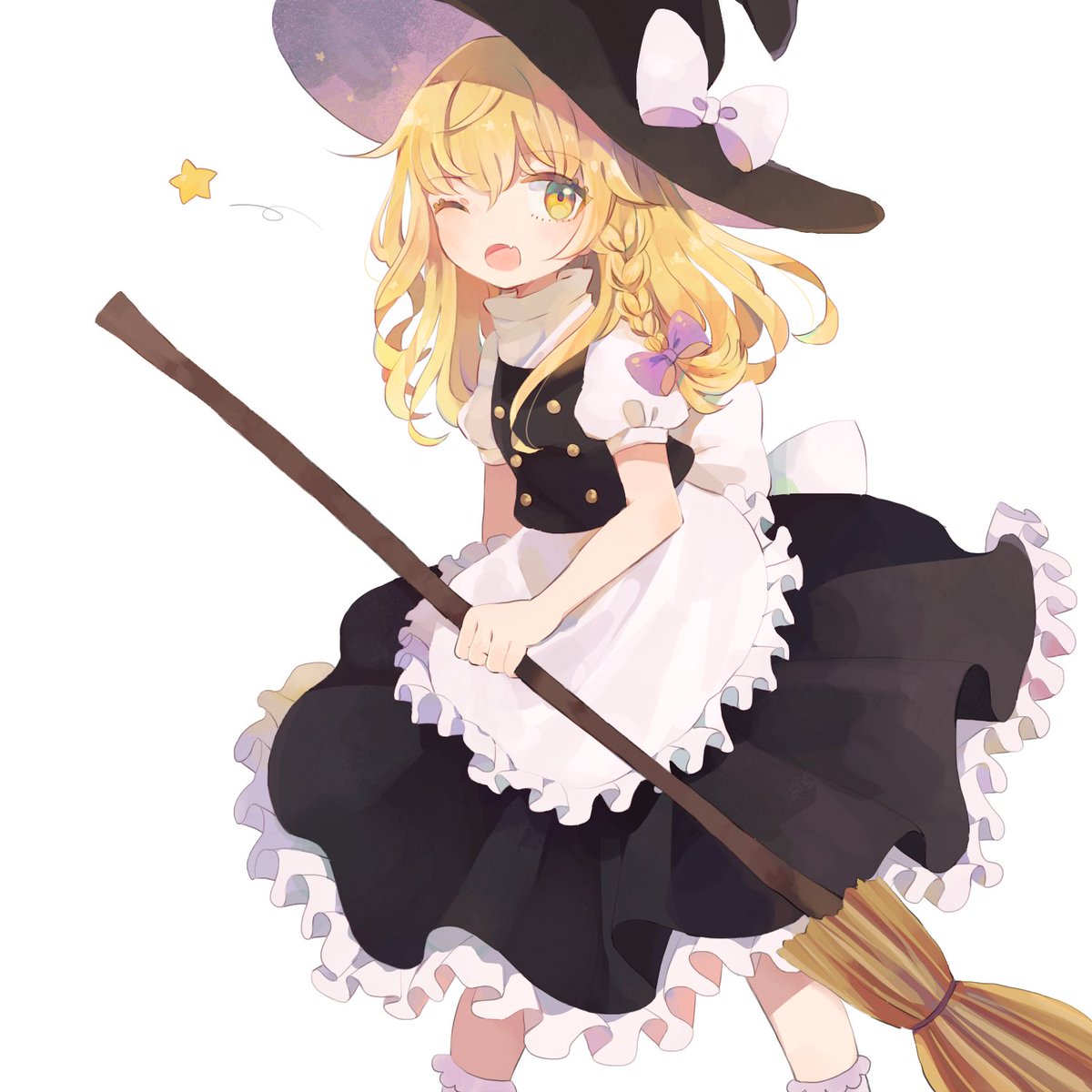 霧雨魔理沙 「線画交換まりさリクして描いたー!色ぬりった!! ラフ:いちはさん 線画:ひゆうさ」|もずくず🐘例大祭う34bのイラスト