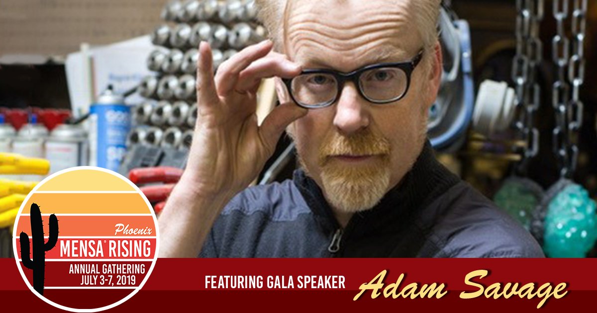 AmericanMensa's tweet photo. Look who's coming to dinner! On-screen builder and famed debunker Adam Savage has drawn up plans for a tasty, entertaining Annual Gathering gala dinner. Pack your bags for #nerdcamp, @donttrythis!

🔗: https://t.co/jMdBnTRqZZ https://t.co/YlmwJ2dFAL